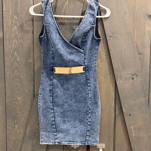 Trac Denim Mini Dress with Gold Belt